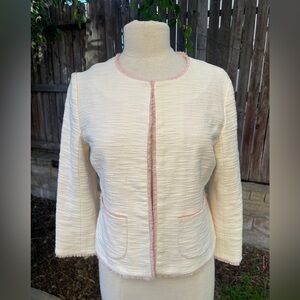 NWOT Lilly Pulitzer Idalee white pink tulle trim tweed Women's Jacket Classic M